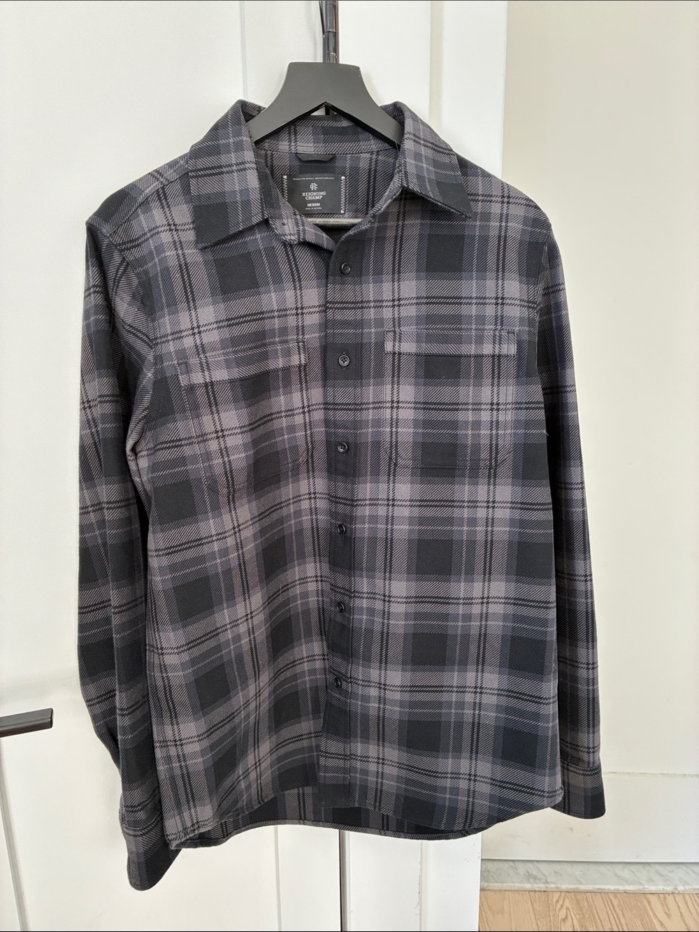 Reigning Champ Men's Gray & Black Plaid Button-Down Shirt